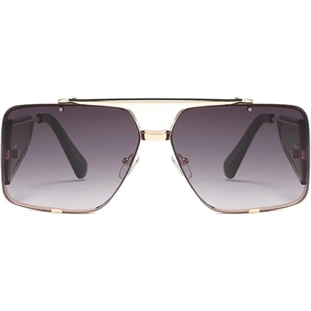 Mens Oversized Square Shield Sunglasses Gradient‎ Lens Gold Frame Lentes Gafas